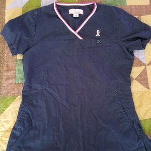 Navy Koi scrubs top-Breast cancer awareness